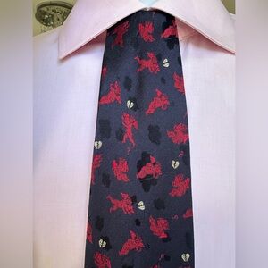 Moschino .Black Silk Tie with Red Cherubs and White off Hearts.👍👍